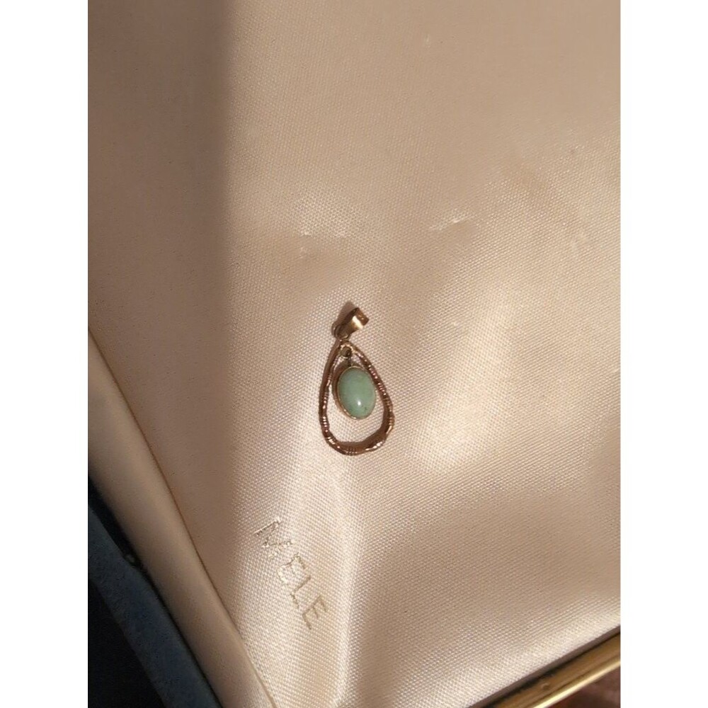 Noble Silver Marked Teardrop Pendant with Green Stone